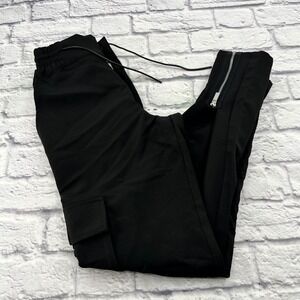 Maniere de Voir Black Cargo Pants Womens Size 6 Zipper Ankle Parachute Jogger
